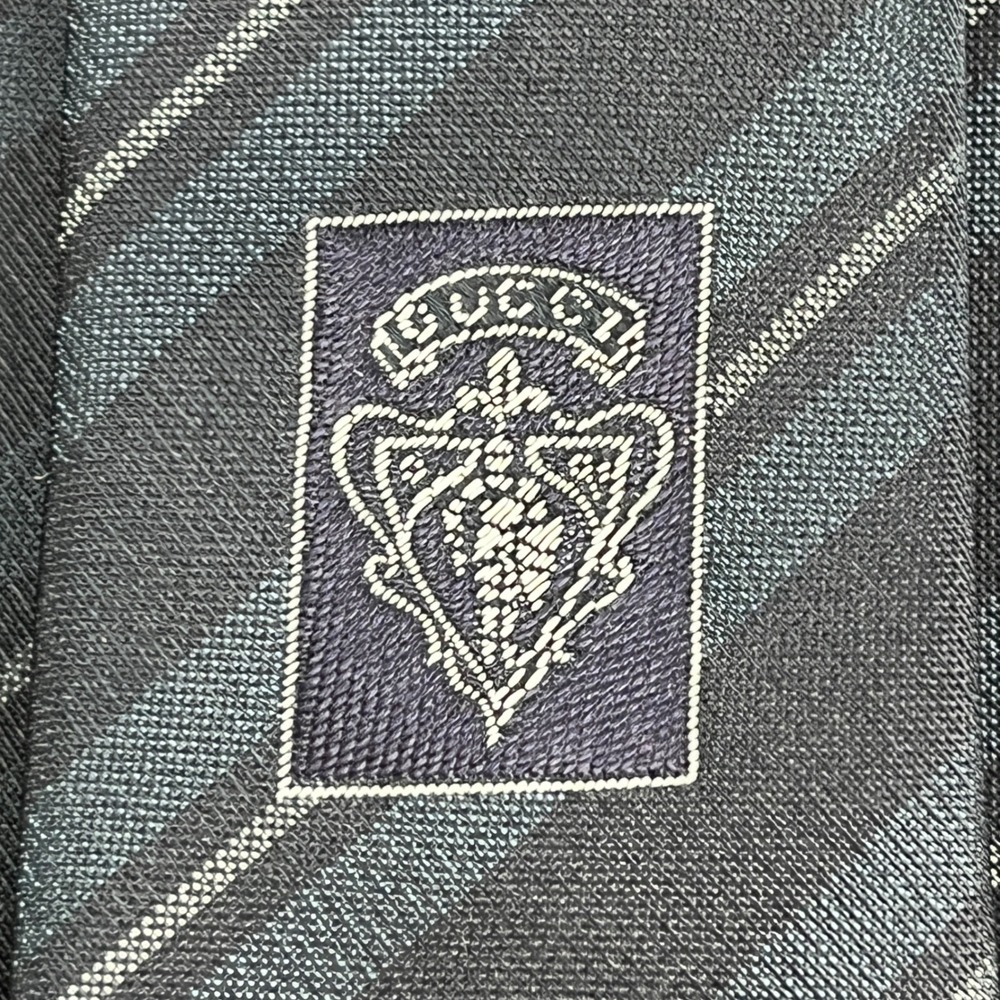 Gucci Necktie Men Blue Grey Striped Silk Made in Italy Designer Formal Tie - Picture 10 of 14